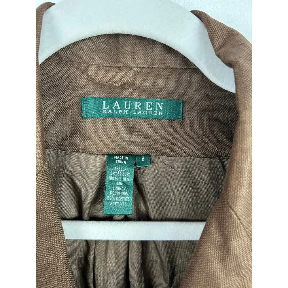 Ralph Lauren Chocolate Brown 100% Linen Blazer Women's Size 6